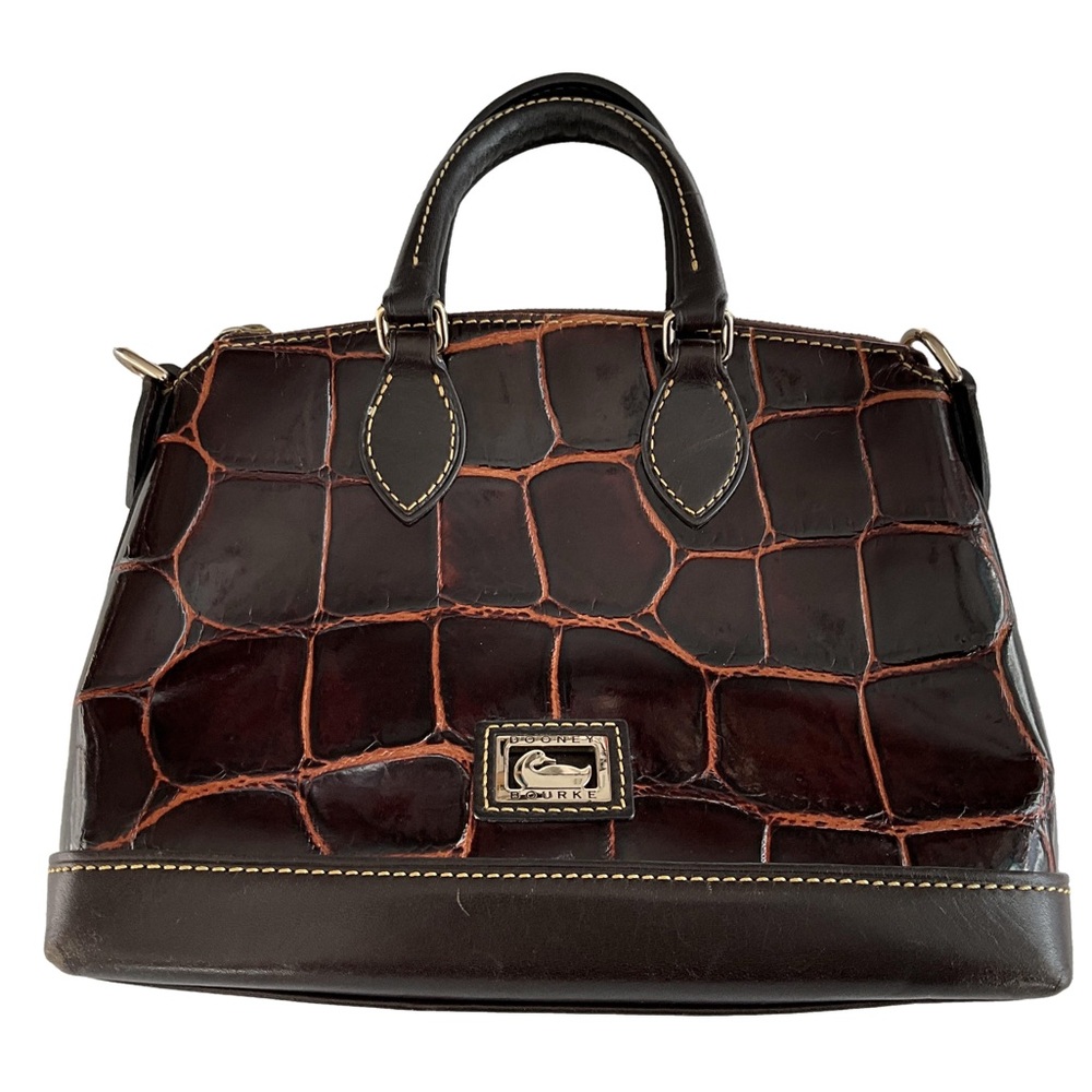 Vintage Dooney Brown Croco Dome Leather Satchel